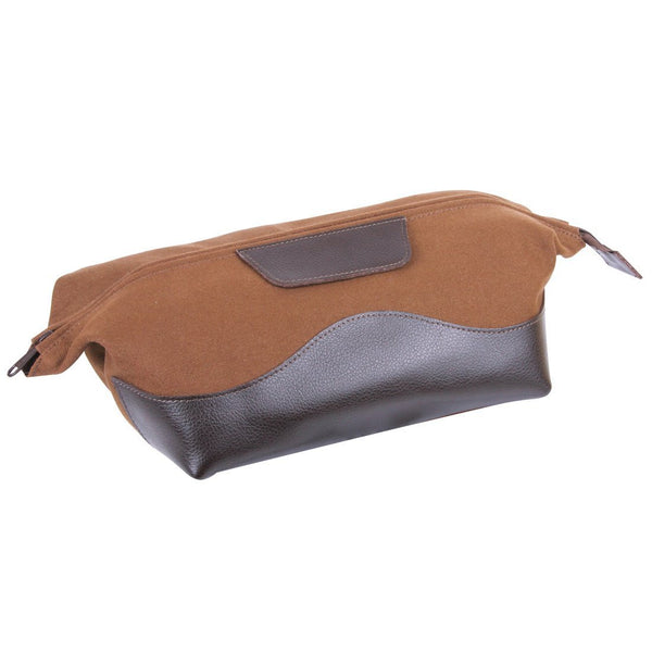Leather & Canvas Wash Bag Brown