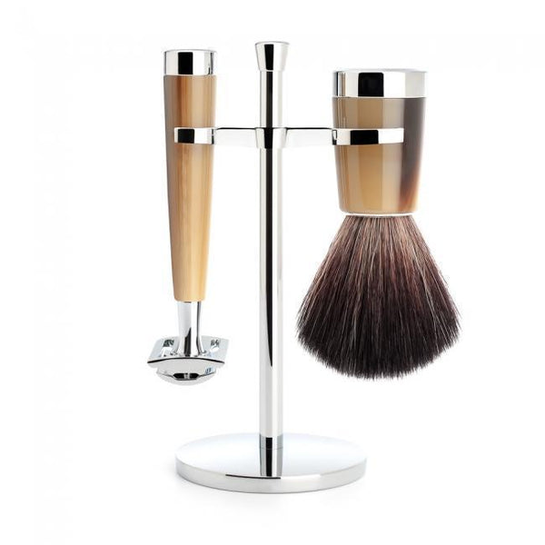 Mühle LISCIO, Brown Horn Resin 3-piece Black Fibre / Safety Razor Shaving Set S21M142SR