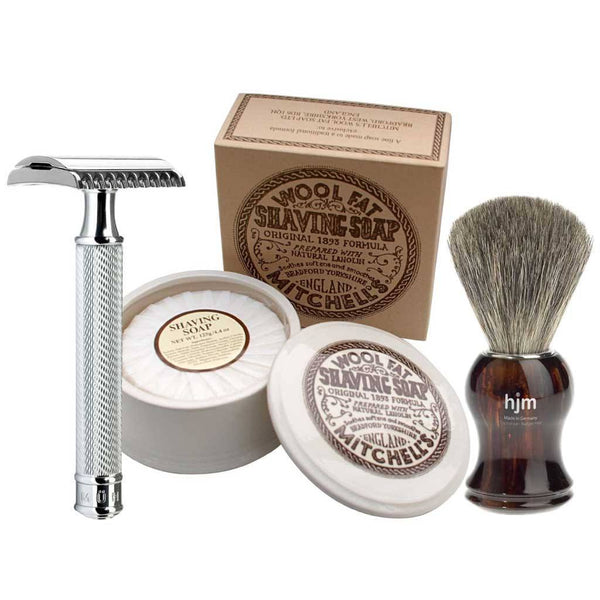 Shaving Set - MÜHLE R41 Safety Razor + Badger Shaving Brush + Mitchell's Soap + Bowl