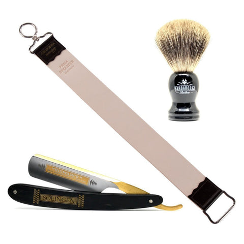 Dovo 6/8" Bismarck2 Straight Razor26810 + Barbarossa Brothers Badger Brush + Dovo Cowhide Hanging Strop