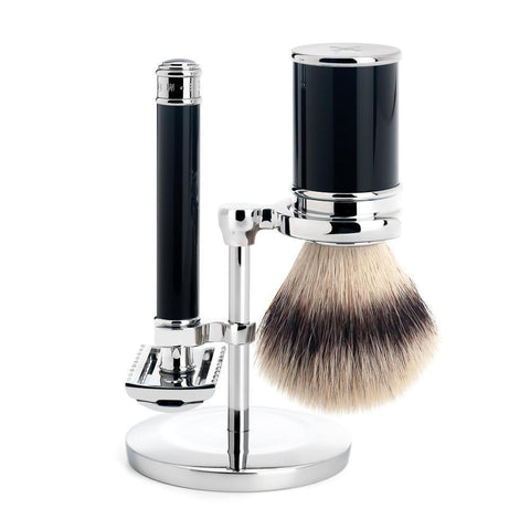 MÜHLE Traditional 3-Piece Shaving Set in Black & Chrome