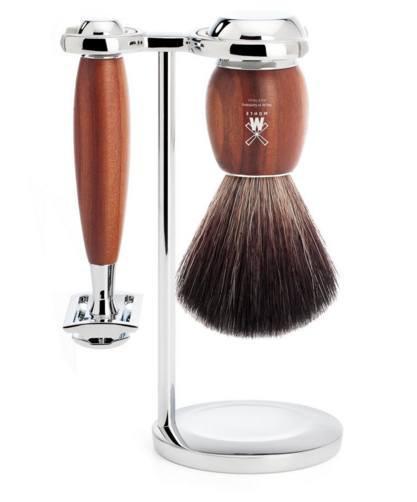 Shaving Set - MÜHLE Vivo Plum Wood And Chrome 3 Piece Shaving Set With Black Fibre Brush (Animal Free) S21H331SR